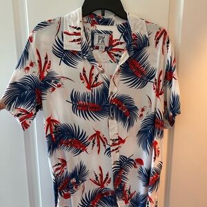 PX clothing, Casual Tropical Print Shirt - Red and Blue